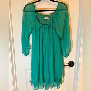 Silk Teal Long Sleeve Dress